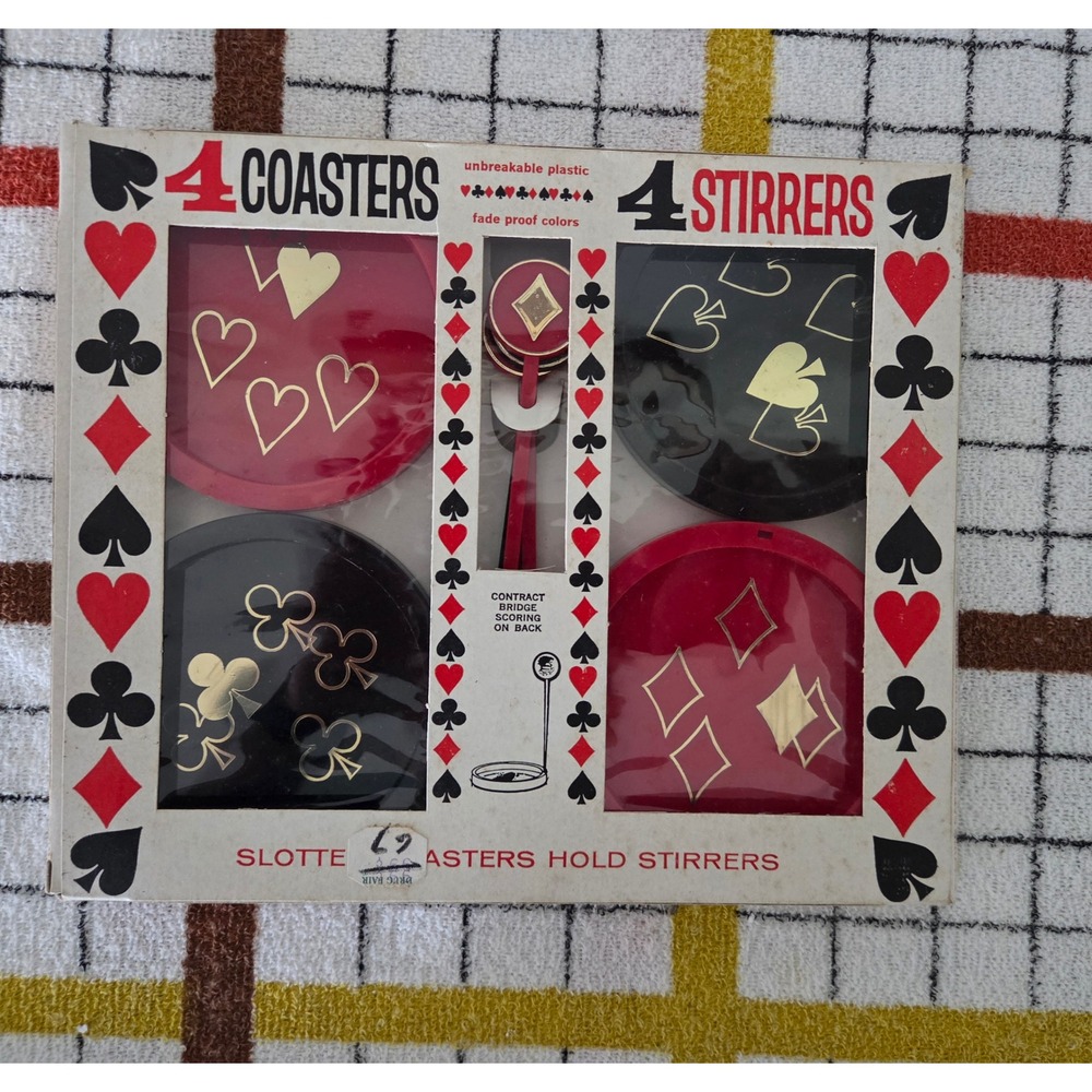 Vintage Cole National Playing Card Coasters and Stirrers Set Bridge Poker Retro